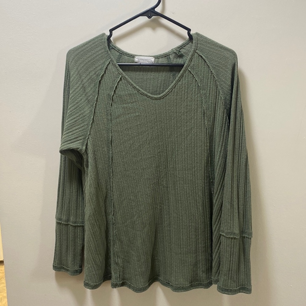 Benny + Olive Sage Green Ribbed Long Sleeve Top